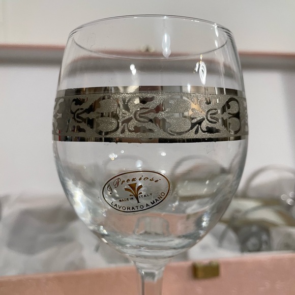 NEW Set of 6 I Preziosi by CF Design Wine Glasses Silver In Presentation Case - Picture 5 of 8